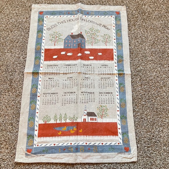 Vintage country home bless this house lord pray Tea Dish Towel Calendar farm - Picture 1 of 6